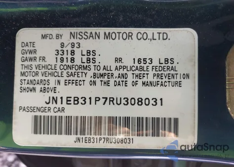 1994 Nissan Sentra E/Xe/Gxe/Le z USA, uszkodzony, nr VIN JN1EB31P7RU308031